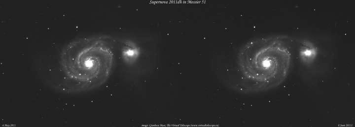 2010 के सुपरनोवा विस्फोट के बाद की तस्वीर(नासा द्वारा तैयार कीया गया मिश्रित चित्र)