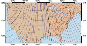 अगोनीक रेखा (काली) तथा आइसोगोनीक रेखायें(अन्य)