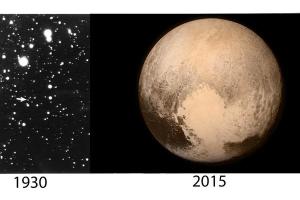 प्लूटो खोज के समय 1930 और न्यु हारीजोंस द्वारा लिया चित्र 2015