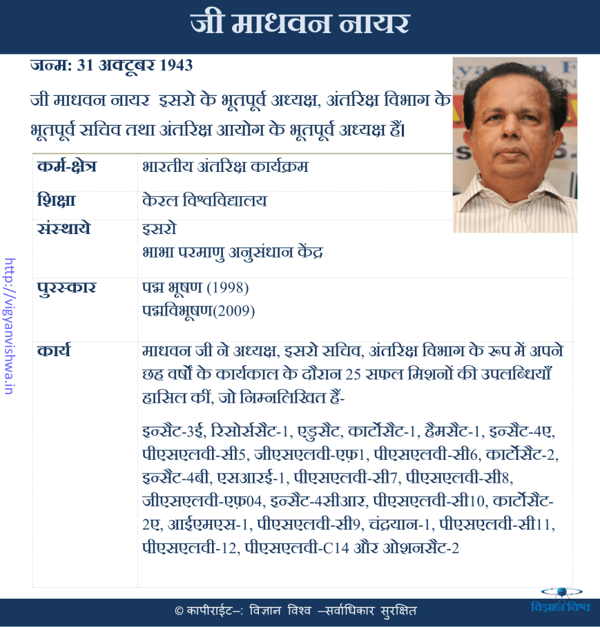 जी माधवन नायर(G. Madhavan Nair)