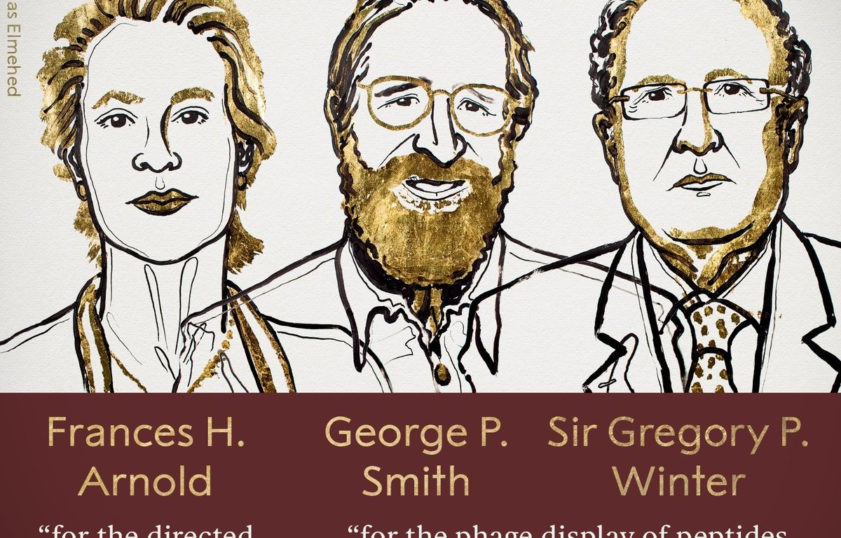फ्रांसेस अर्नोल्ड (Frances H Arnold), जार्ज स्मिथ (George P Smith) और ब्रिटिश अनुसंधानकर्ता ग्रेगरी विंटर (Gregory P Winter)